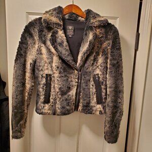 Guess Faux Fur Jacket in Black and Cream